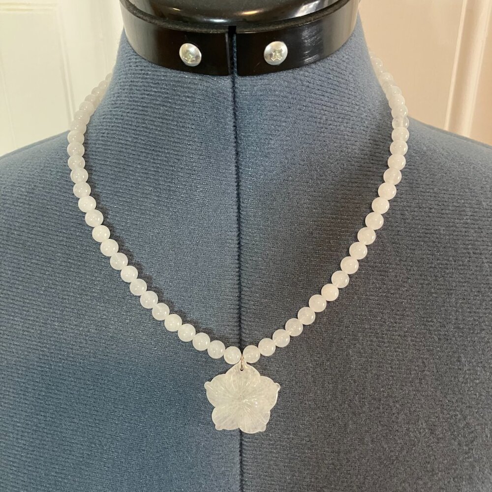 Handcrafted White Jade Necklace (19" Long) - Picture 2 of 3